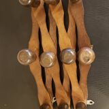 Extendable wooden coat rack with 10 old vintage hooks