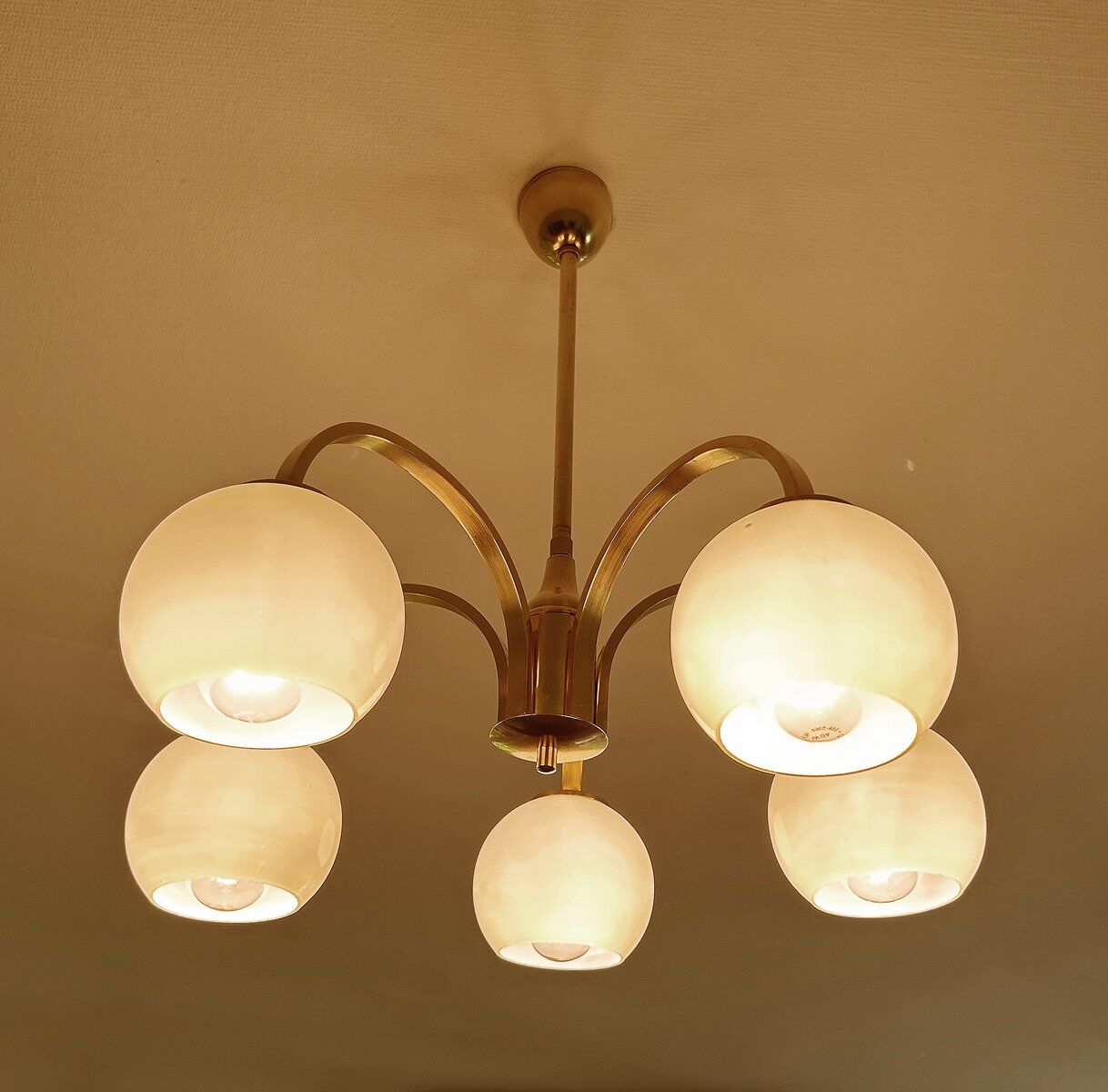 Mid Century Glass Pendant Light, 1950s