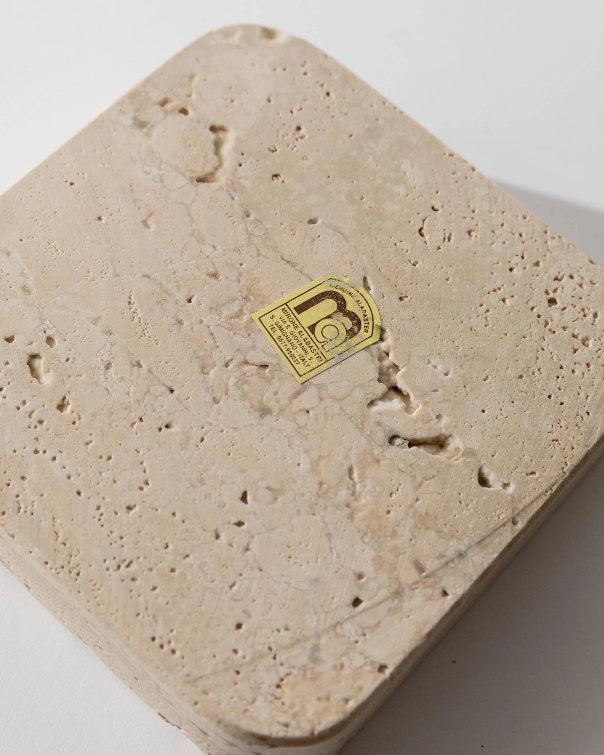 Vintage alabaster ashtray from the 1960s, beige stone, mid-century design, San Gimignano, Italy.