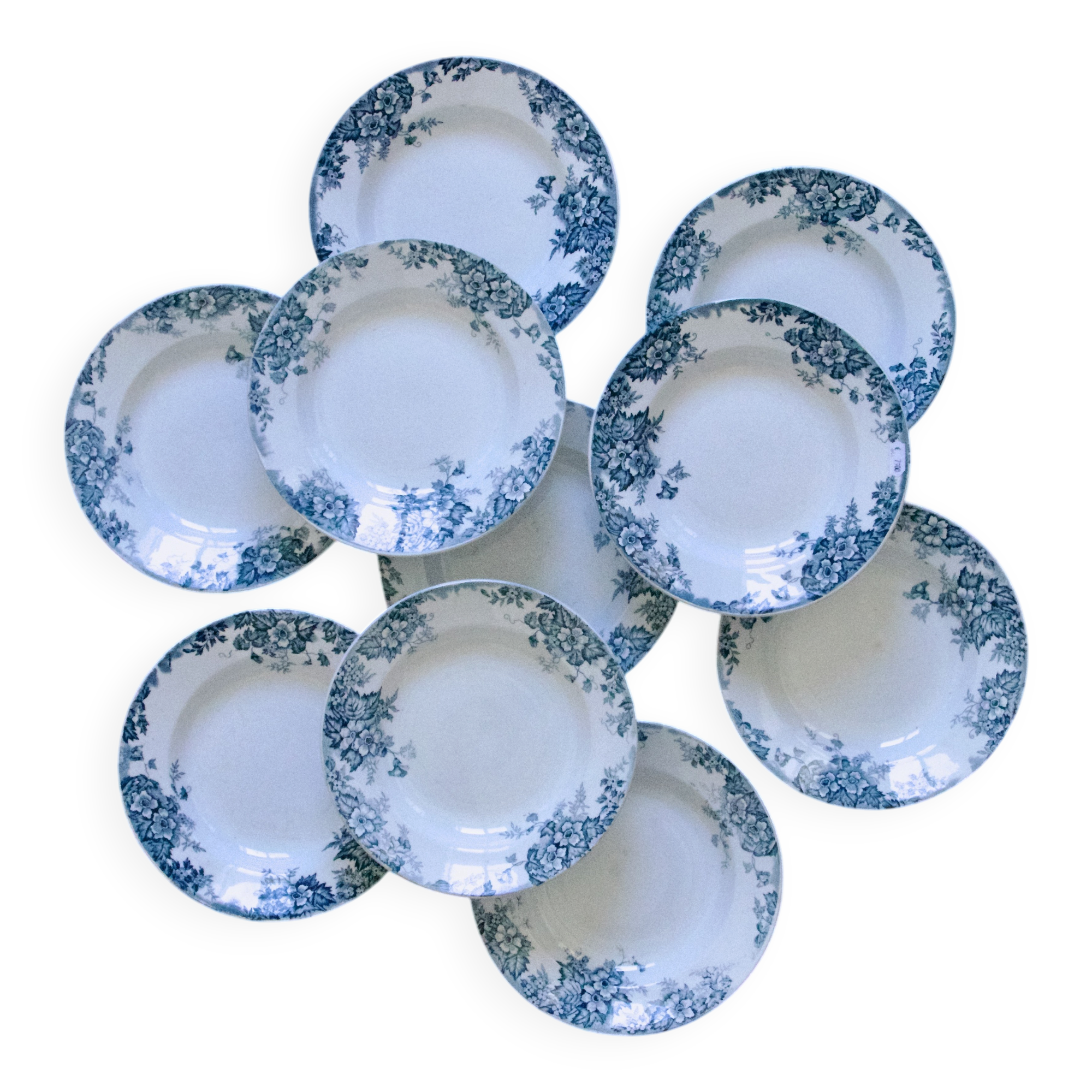 10 antique ironstone plates signed Moulin des Loups "Marie Louise"