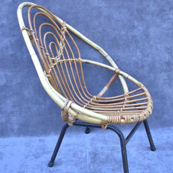 Chaise enfant vintage en rotin par Rohé Noordwolde années 1960