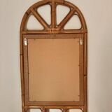 Curved half-moon console in rattan and bamboo with mirror by Vivai del Sud, Italy, 1960s.