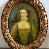 Large domed medallion portrait painting oil on wood Florentine style vintage