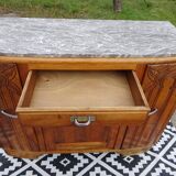 Narrow Art Deco sideboard in light walnut with gray marble top