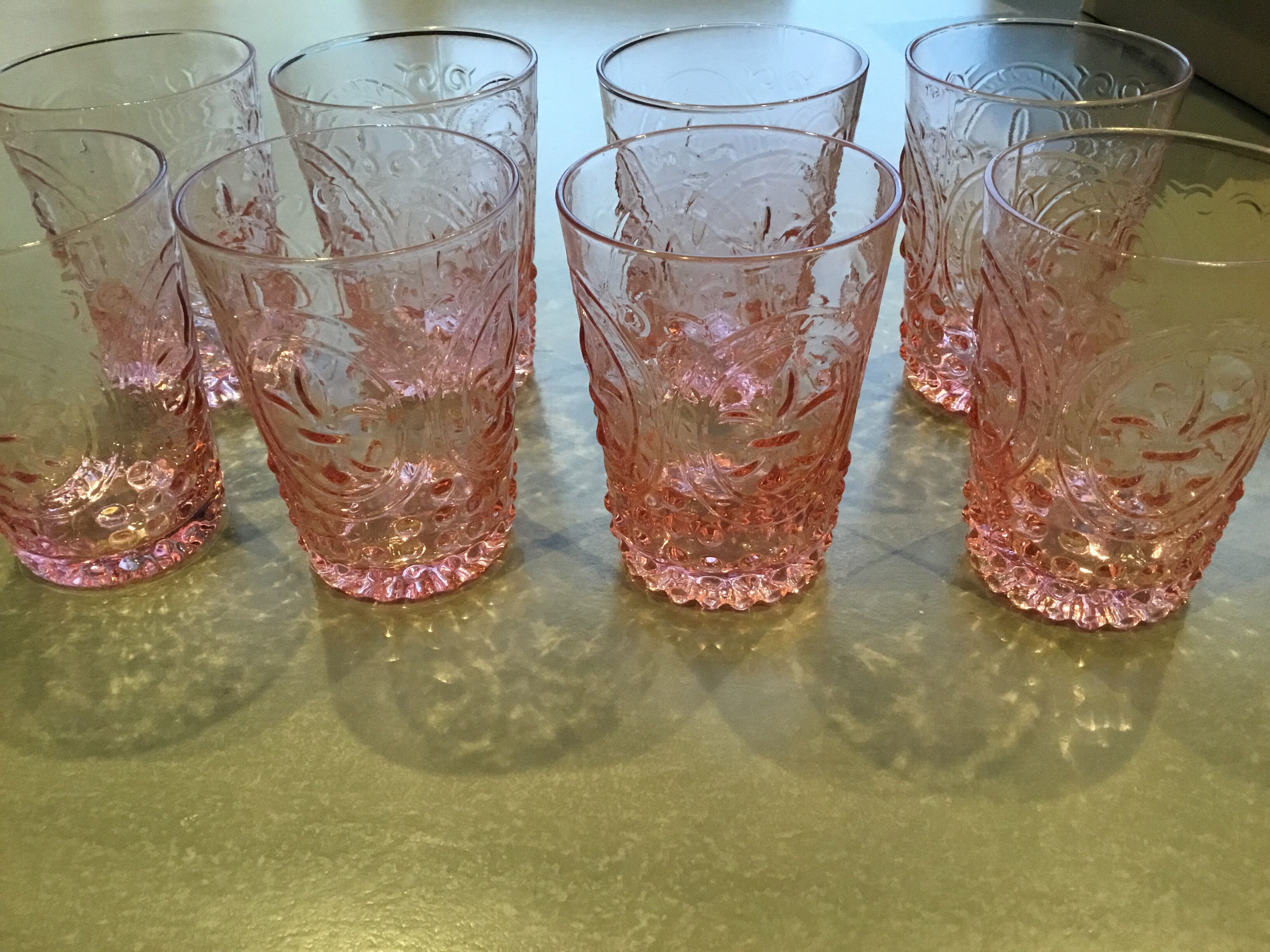Set of 8 pink water glasses