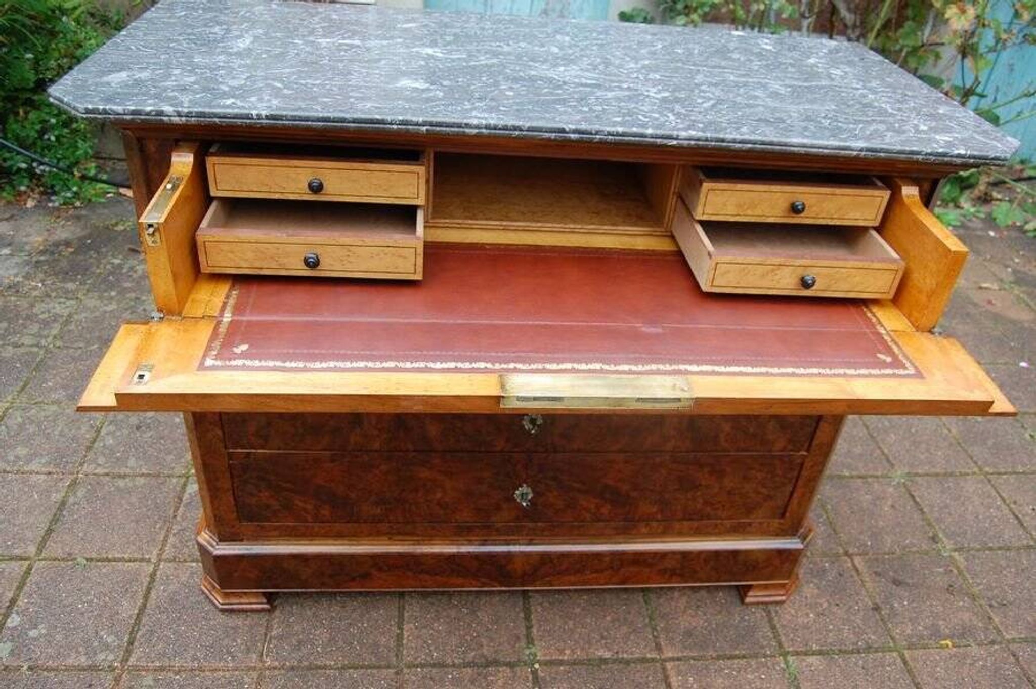 Commode secrétaire d'époque Louis Philippe en noyer du 19e siècle