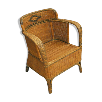 Ancien fauteuil en rotin et osier des années 60