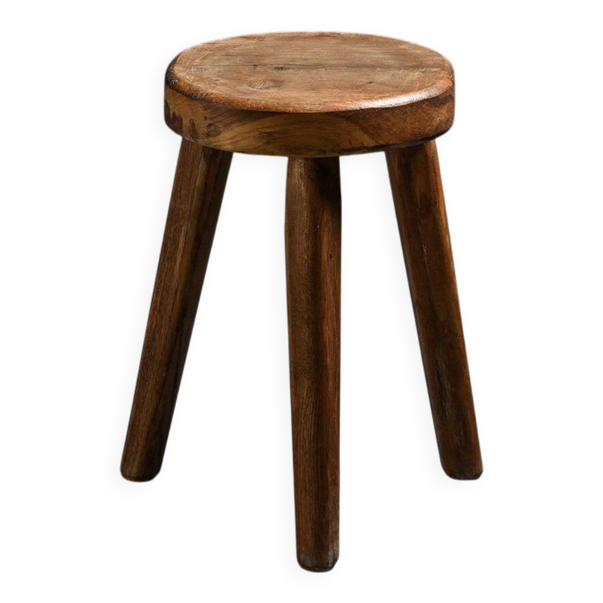 Tripod stool in solid wood, Alpine craftsmanship, 1950s.