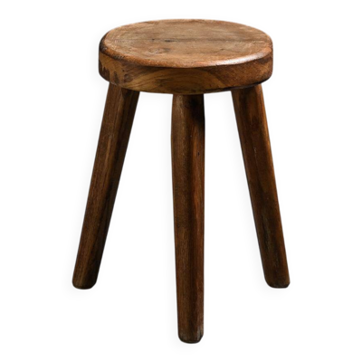 Tabouret tripode en bois massif, travail alpin, années 1950