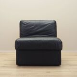 Black leather pouffe/armchair, Italian design, 1960s, production: Italy