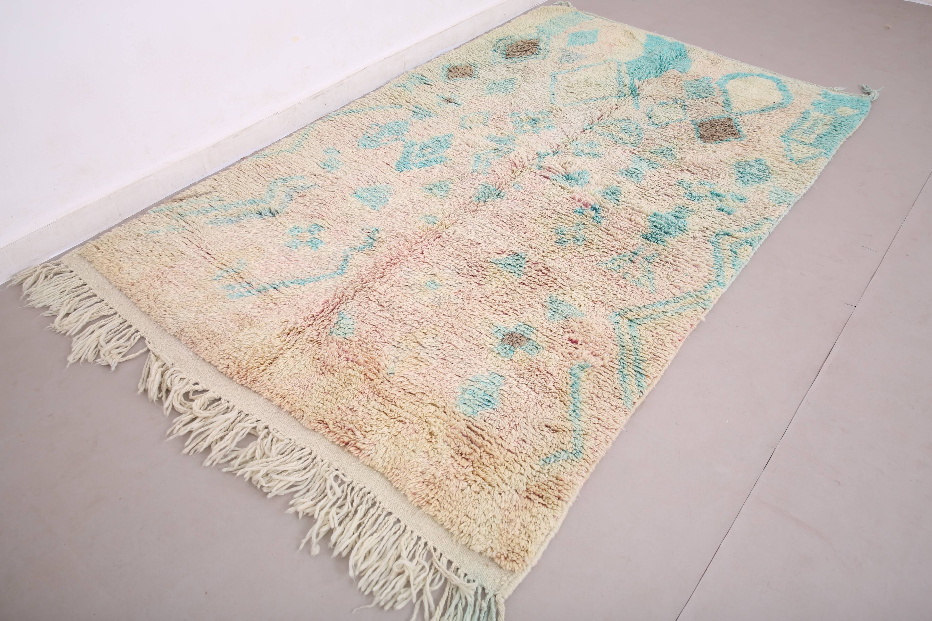 Turquoise Vintage Boujaad Rug 158 cm x 262 cm - Moroccan Wool rug Handmade