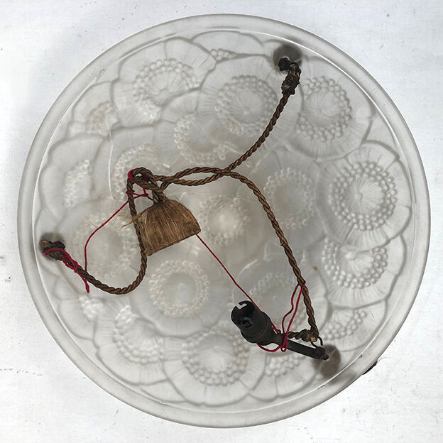 Art Deco pendant lamp, pressed glass basin, molded