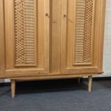 Vintage 70s rattan, wicker, and oak wardrobe