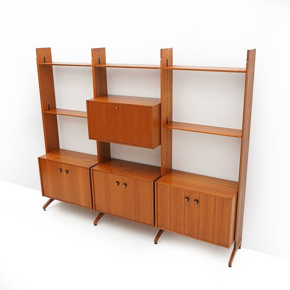 Library with wooden uprights by A.V. Contemporary Furnishings, 1960s.