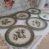 Set of 6 dessert plates in old green earthenware late 18th century frugal décor