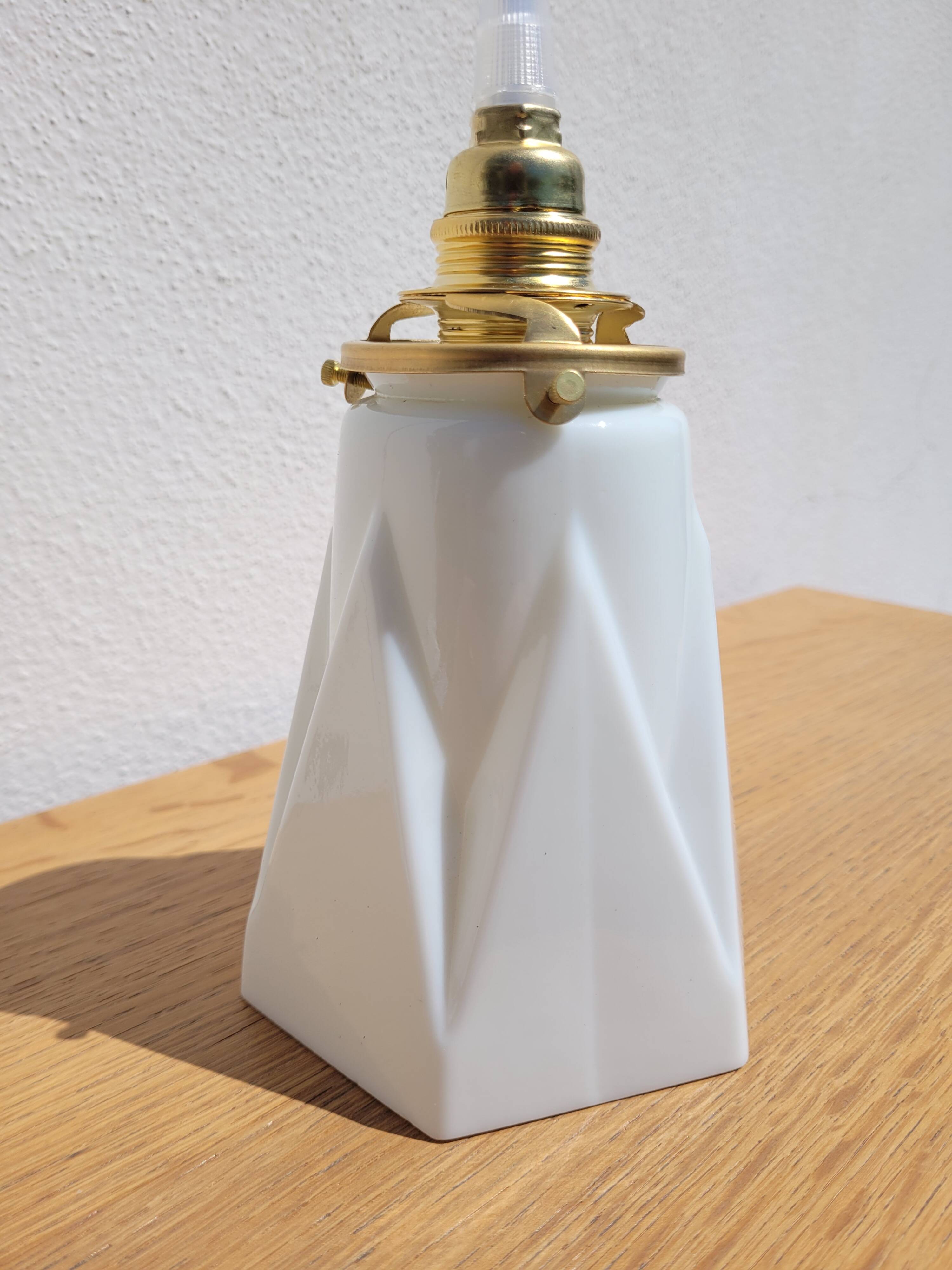 Vintage opaline tulip and brass portable lamp
