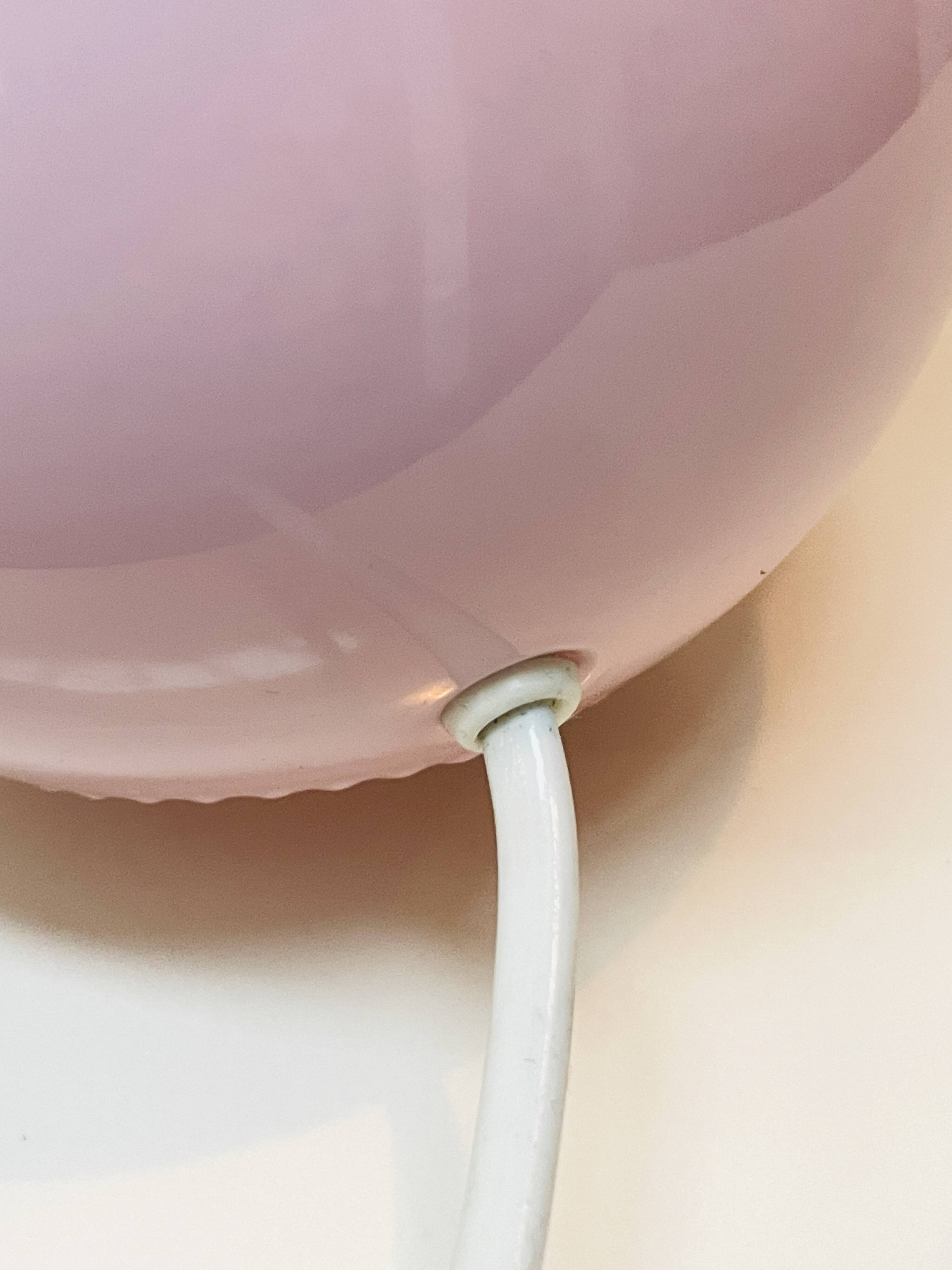 Pink Ceramic Ball Lamp - Hemp Shade - Vintage - 1980s