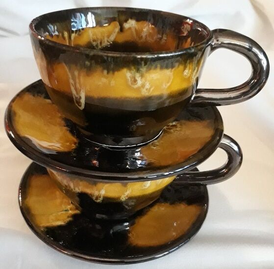 set of cups and saucers, ceramic glaze, 80s
