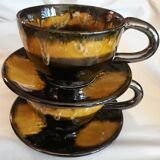 Ensemble de tasses et soucoupes, glaçure céramique, années 80