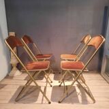 Set of four folding metal and velvet chairs