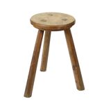 Antique Wooden Tripod Stool Milk Stool Early 20th Century Brutalism