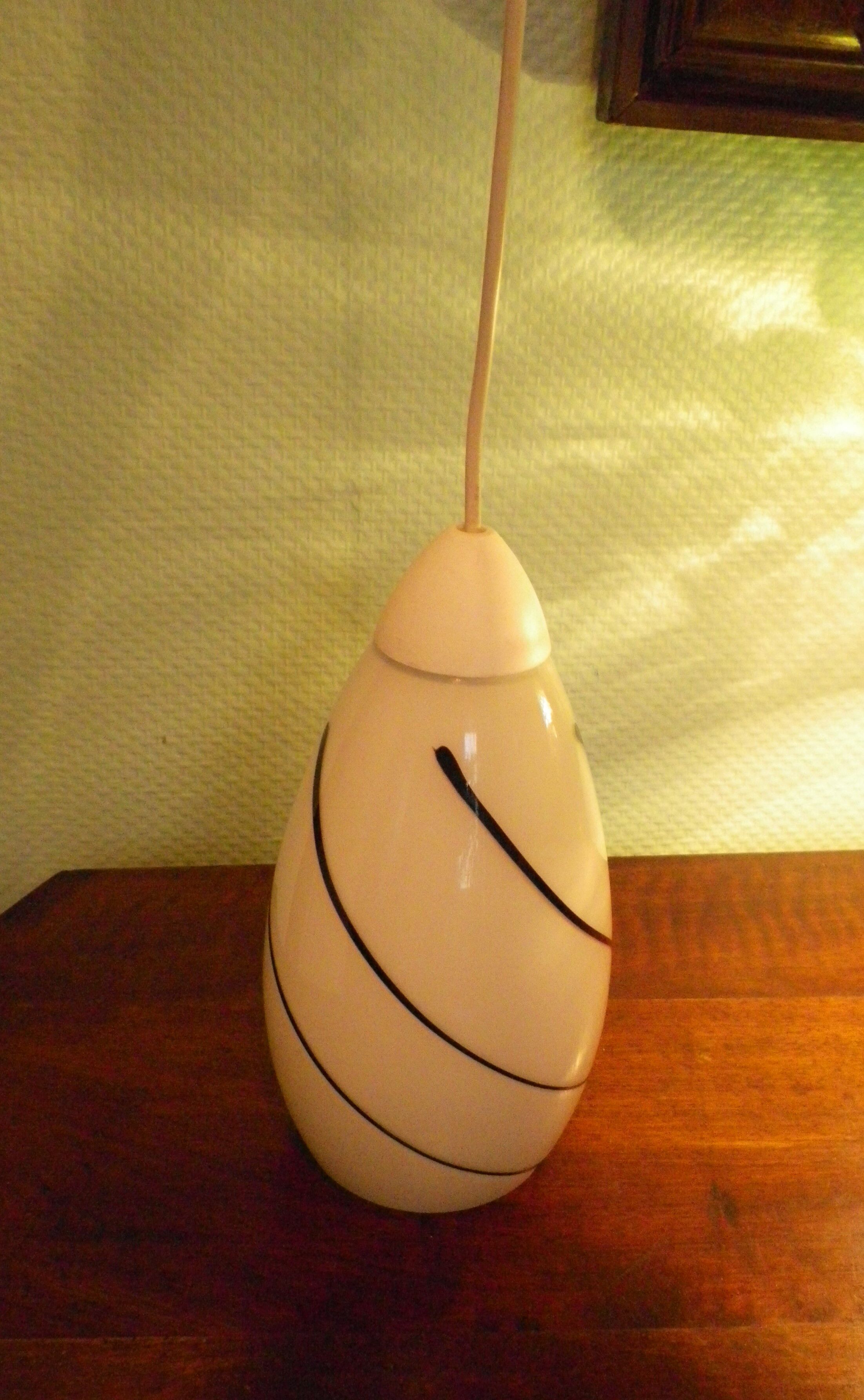 Corep pendant lamp, white opaline with spiral decoration - 70s