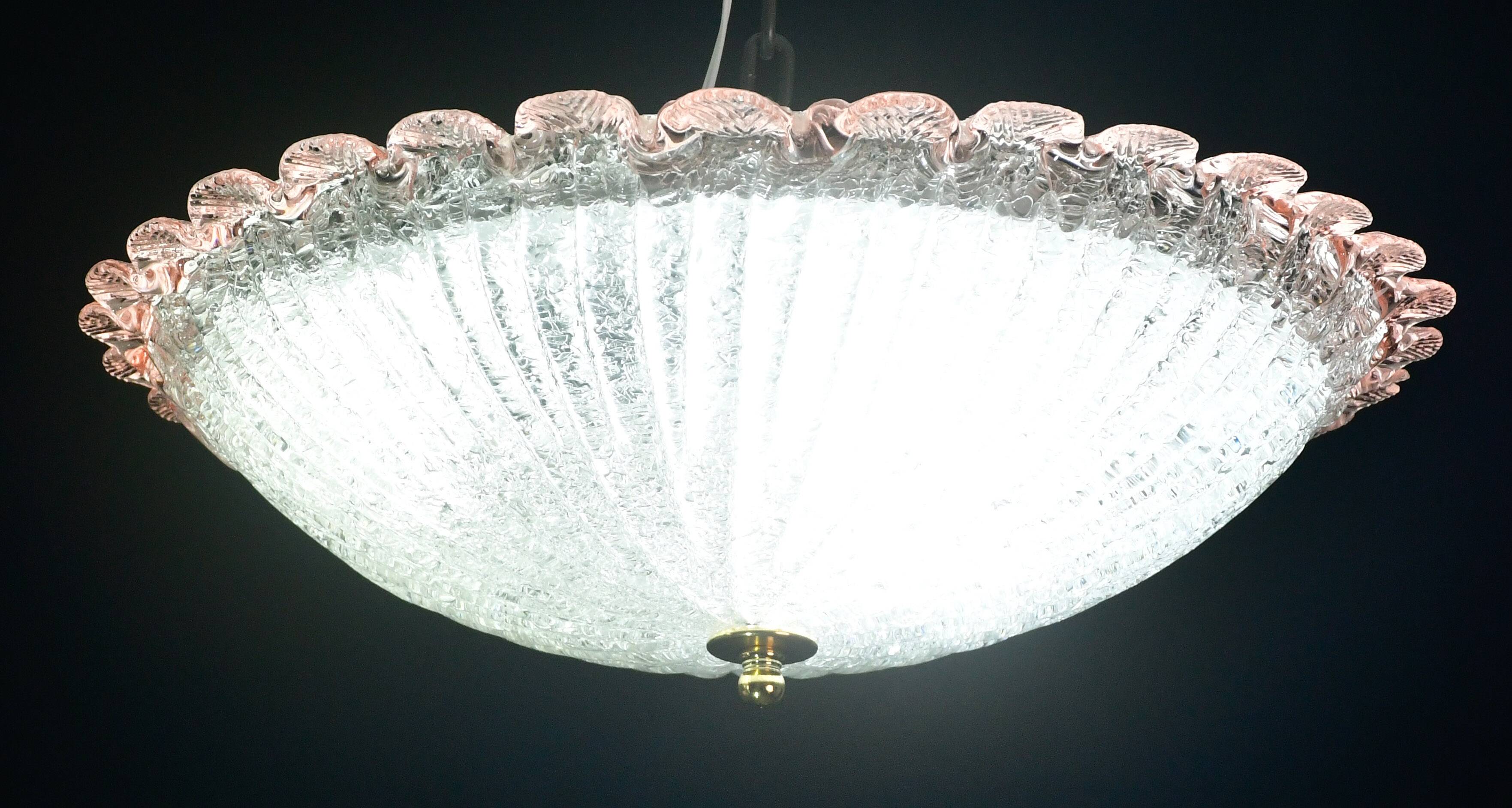 Precious Italian pink Murano glass ceiling fixture, Murano, 1970