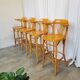 Set of 4 Vintage Bentwood High Pub Chairs with Armrests / Natural Wood Colo
