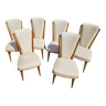 6 vintage Monobloc chairs in white skai and varnished wood