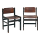 Vintage Brutalist Hide Leather and Wood with Rope Dining Chairs, Set of 2