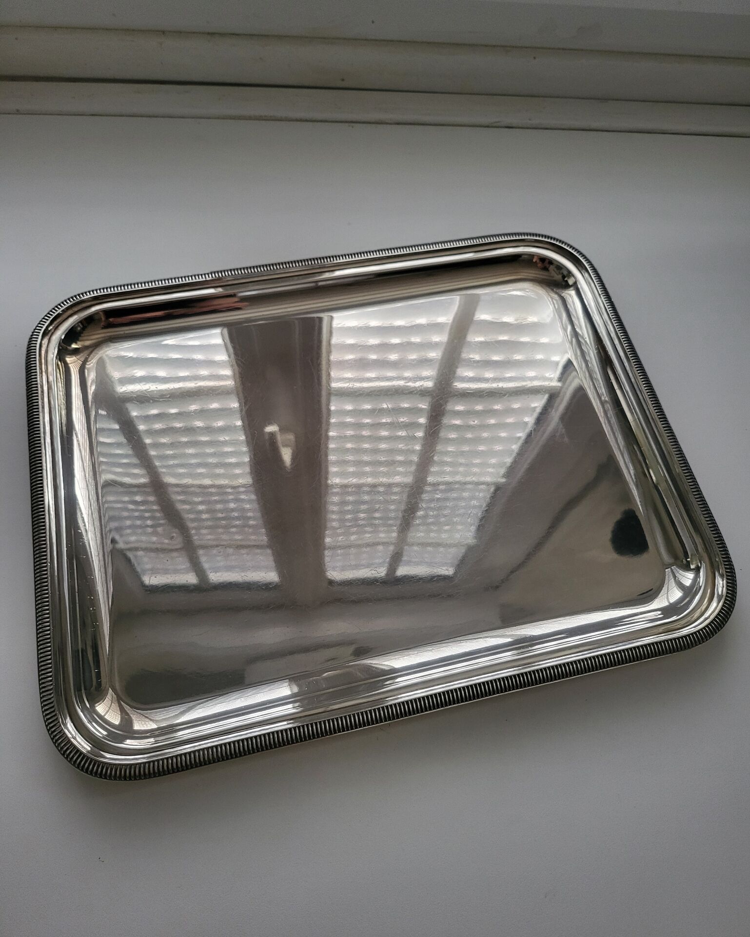 Large silver-plated metal serving platter Christofle Gallia collection