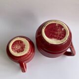2 petits pots à lait et à crème Onnaing art déco rouge