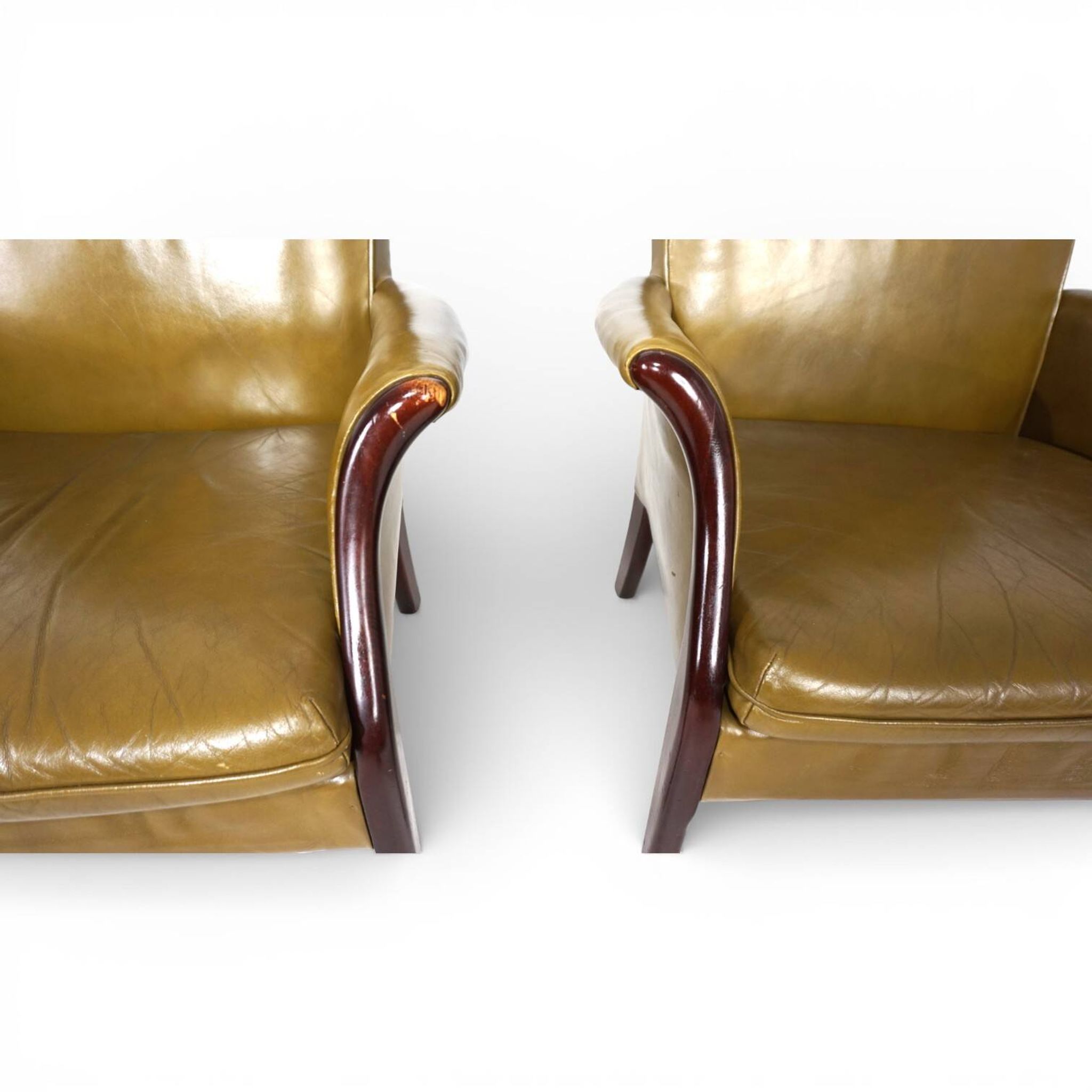 Set of two moss green Froxfield leather armchairs by Parker Knoll, 1960