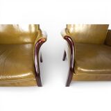 Set of two moss green Froxfield leather armchairs by Parker Knoll, 1960