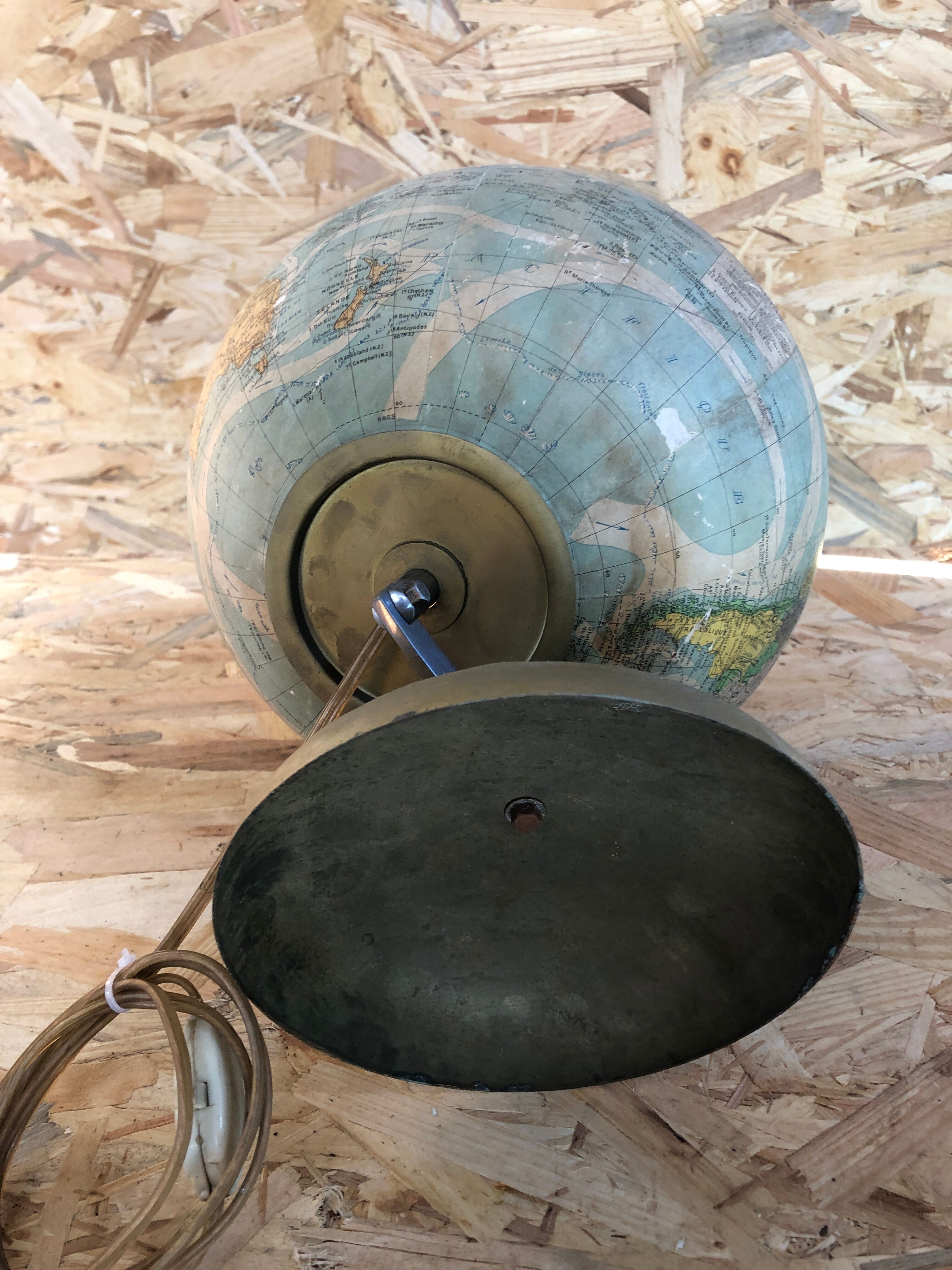 Old terrestrial globe world map perrina paris glass vintage metal foot