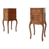Pair of French Louis XV style nightstands in oak with Carrara marble top