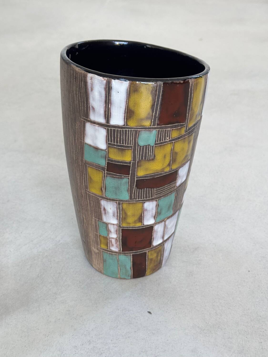 Vintage ceramic vase with abstract decor, Vallauris circa 1960