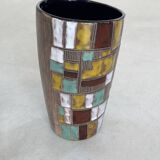Vintage ceramic vase with abstract decor, Vallauris circa 1960