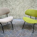 Set of two chairs in painted metal and fabric, Italy, 1950