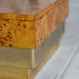 Coffee table in elm burl and brass, 1970