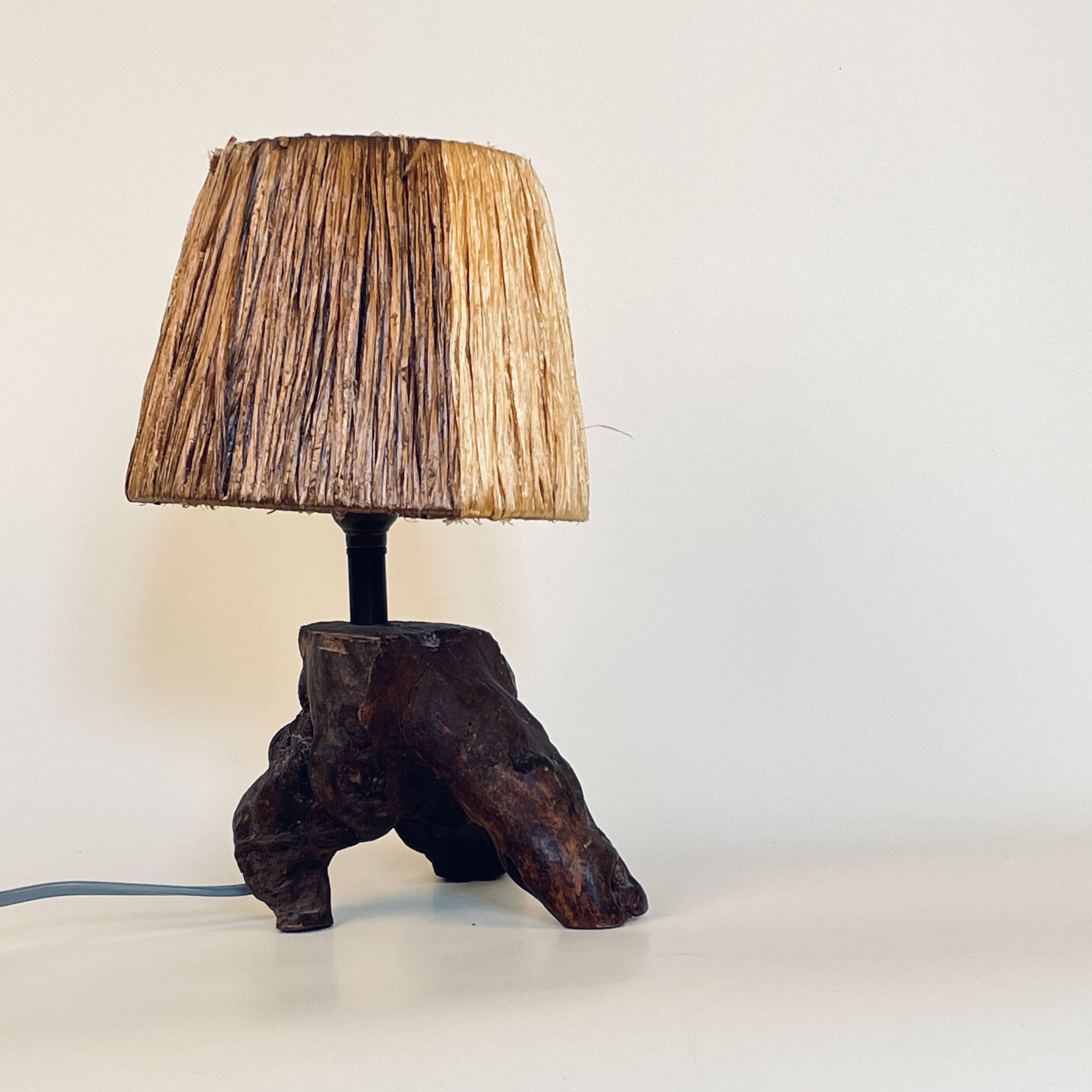 Vintage brutalist lamp in solid olive tree, France 1950