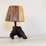 Vintage brutalist lamp in solid olive tree, France 1950