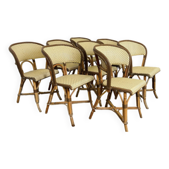 Lot de 8 fauteuils bistrot clair Gatti années 80 France