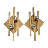 Pair of vintage geometric brass wall lamps