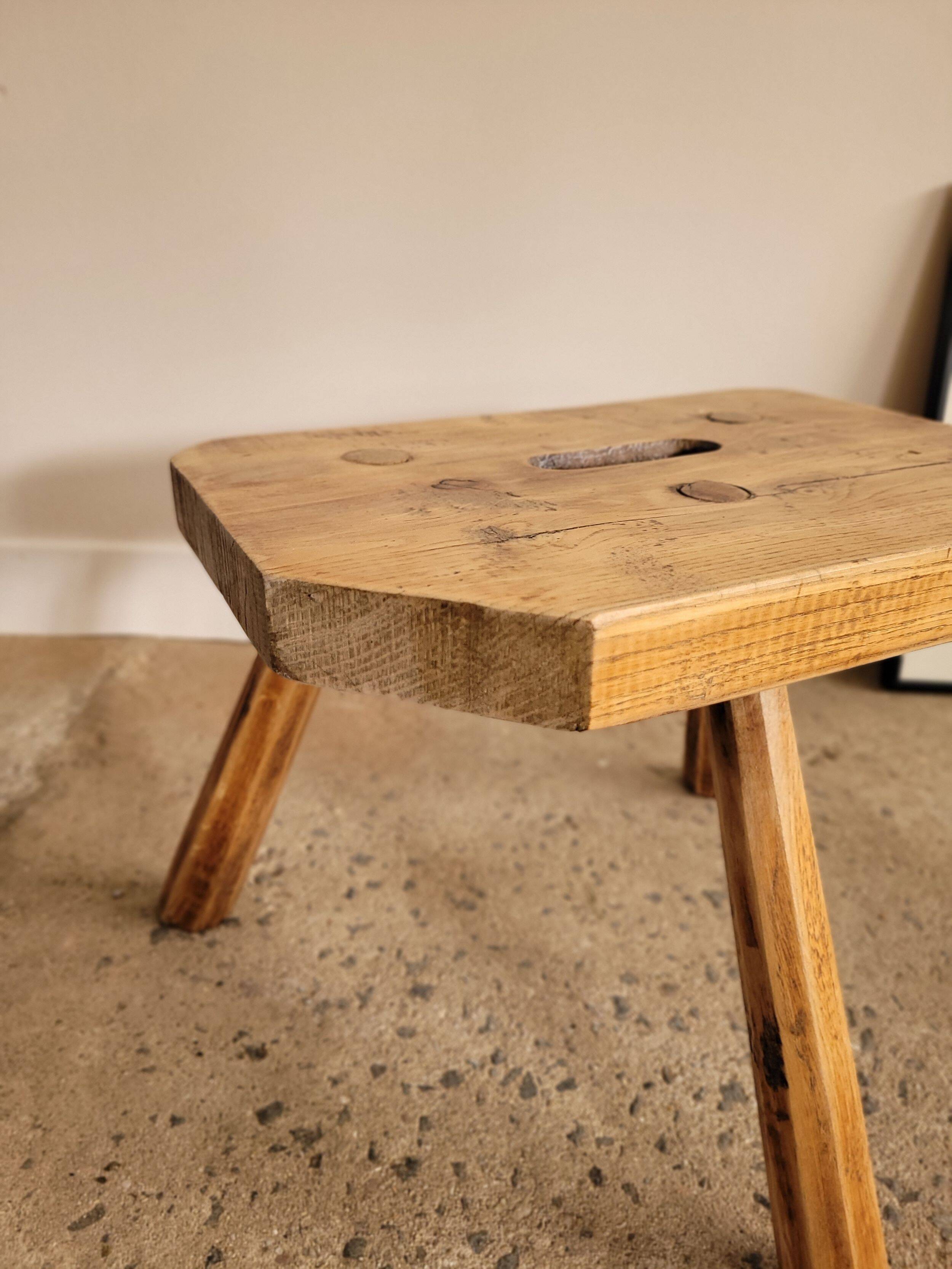 Small brutalist wooden stool