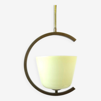 Rare Mid Century Minimalist Brass Glass Bauhaus Pendant Lamp by Vereinigte Werkstätten Munich