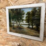Old oil painting Savior Bernay Theric 1895 the Rhône with vintage wooden frame