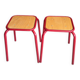 Set of 2 vintage red school stools