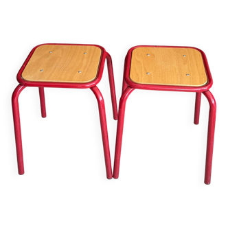 Set of 2 vintage red school stools