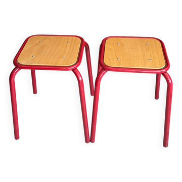Set of 2 vintage red school stools